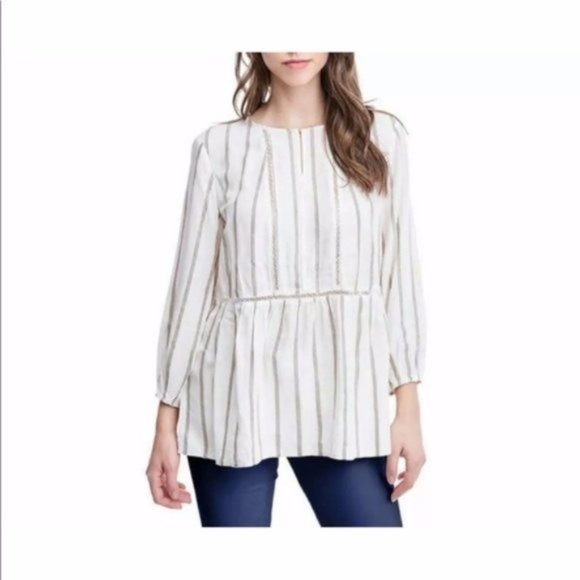 💟 3/$30 NWT FEVER 3/4 Sleeve Boho Crochet Trim Blouse - Picture 1 of 6